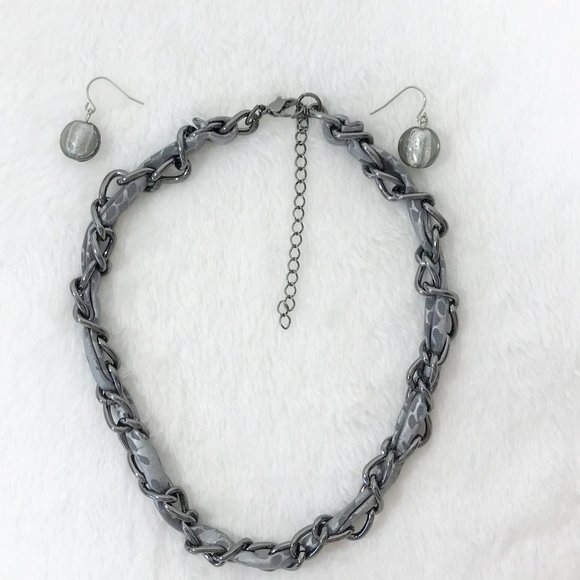 Choker Necklace Earring Set Gunmetal - Picture 6 of 8